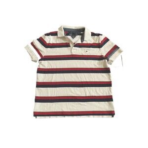 Tommy Hilfiger Polo Shirt Size Large White Red Short Sleeve Ringer Adult Mens
